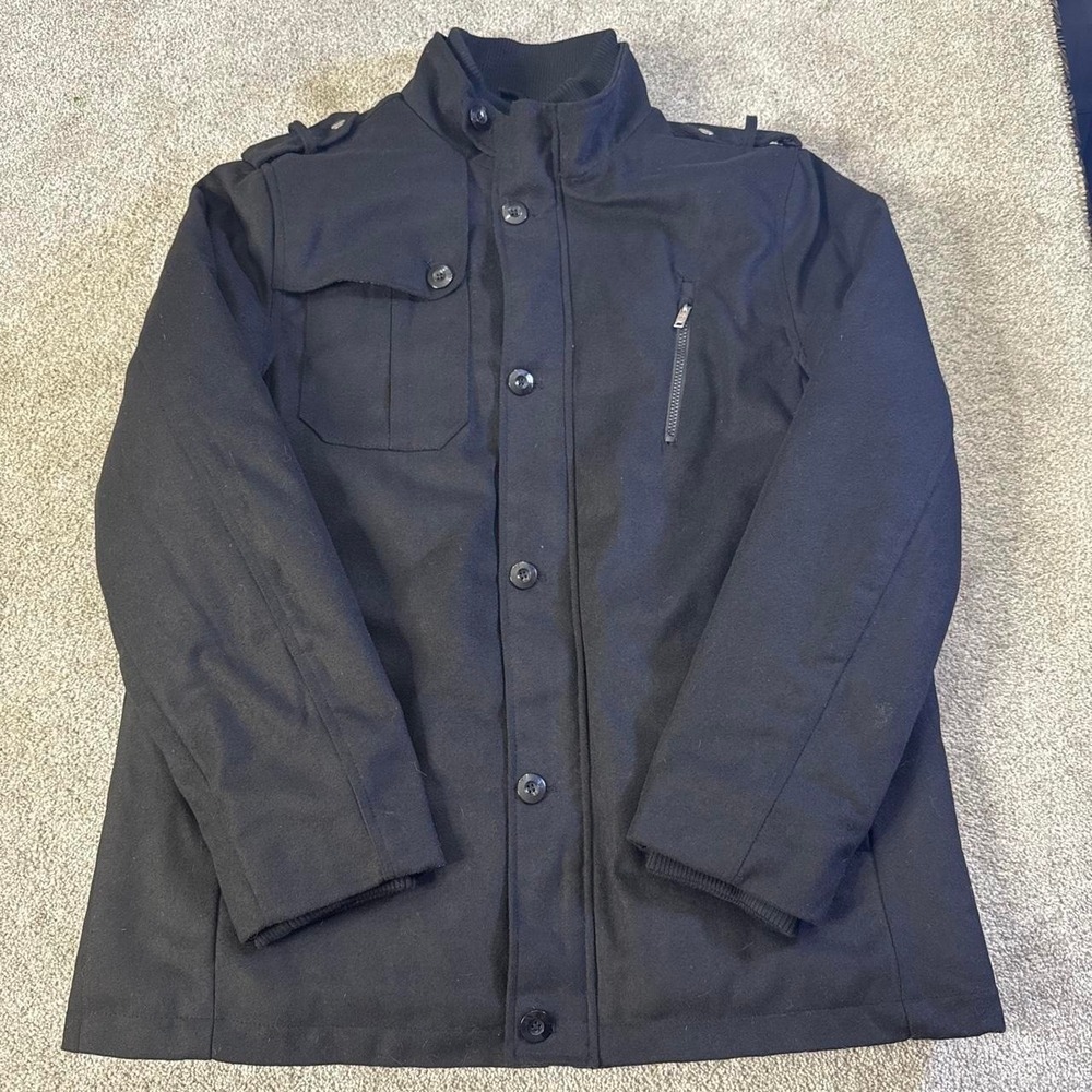 Helix Modern Peacoat Men's 2XL Black Button Up Wool Blend Coat